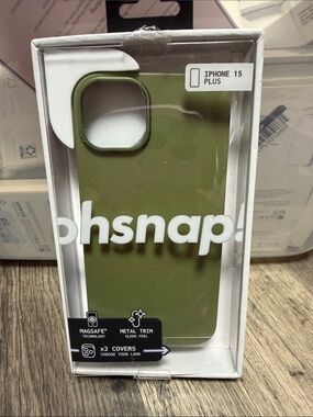 Snap Olive Green iPhone 15 Plus Case with Metal Trim and MagSafe